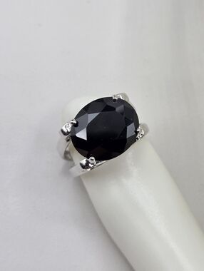 Swarovski Crystal Elements Silver Statement Ring Black Size 6 Prom Formal Casual